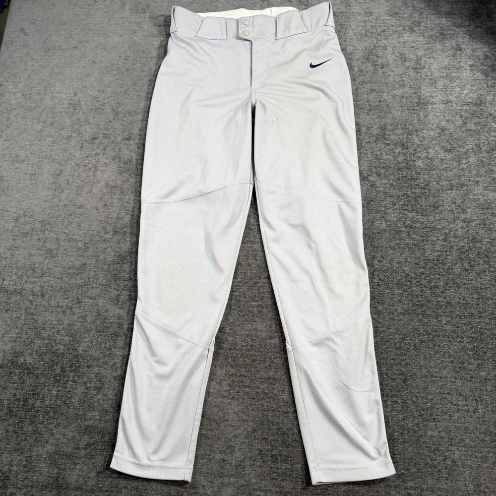 Nike Team Engineered Baseball Pants Gray Navy Blue Piping Mens Size Small